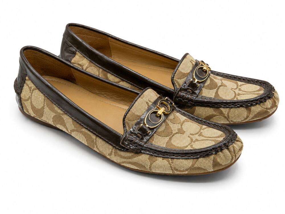 COACH Fortunata Monogram Logo Loafers Tan Khaki Brown Sz 11 $295